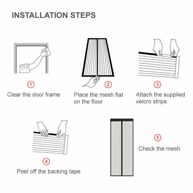 Magnetic Door Mesh Black Fly Screen Magic Mosquito Bug Curtain Hands Free - Direct On Sale