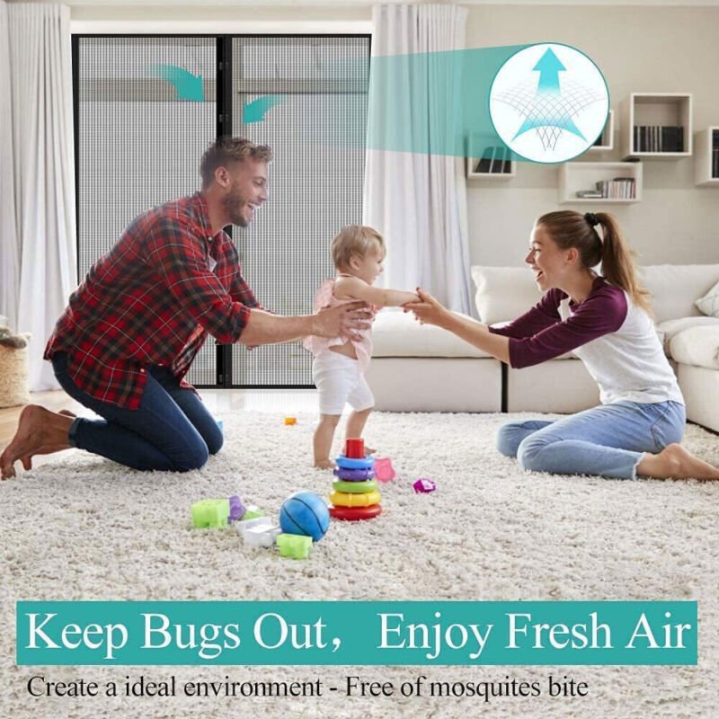 Magnetic Door Mesh Black Fly Screen Magic Mosquito Bug Curtain Hands Free - Direct On Sale