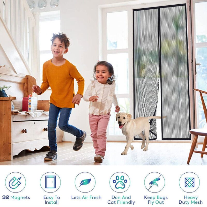 Magnetic Door Mesh Black Fly Screen Magic Mosquito Bug Curtain Hands Free - Direct On Sale