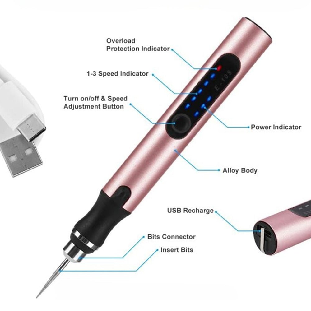 Mini Electric Professional Engraving Pen for Jewelry Glass Wood Stone Metal - USB Rechargeable - Direct On Sale