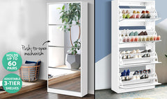 Shoe Cabinet Mirror Shoes Storage Rack Organiser 60 Pairs Cupboard Shelf