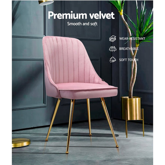 Nappa Dining Chairs Velvet Pink Set of 2 - Direct On Sale