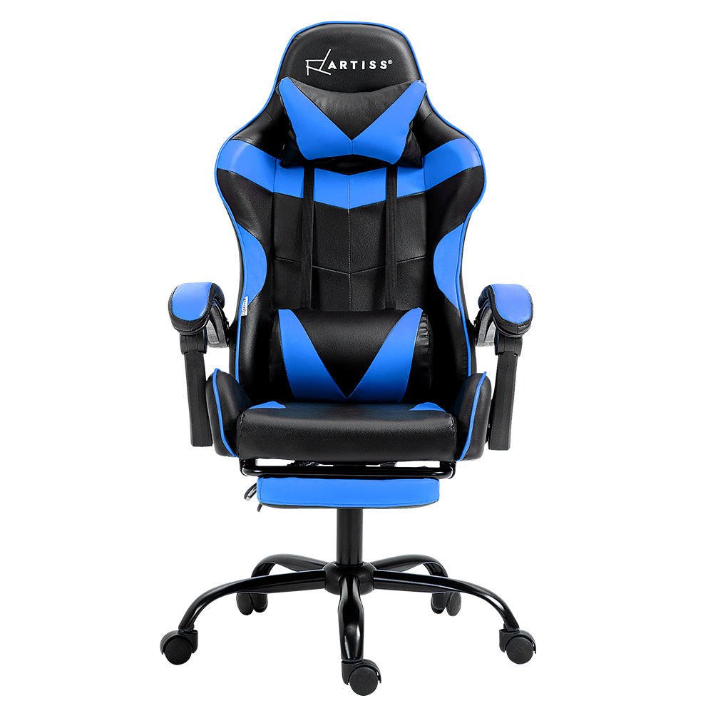 Office Chair Leather Gaming Chairs Footrest Recliner Study Work Blue - Direct On Sale