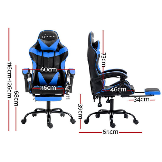 Office Chair Leather Gaming Chairs Footrest Recliner Study Work Blue - Direct On Sale