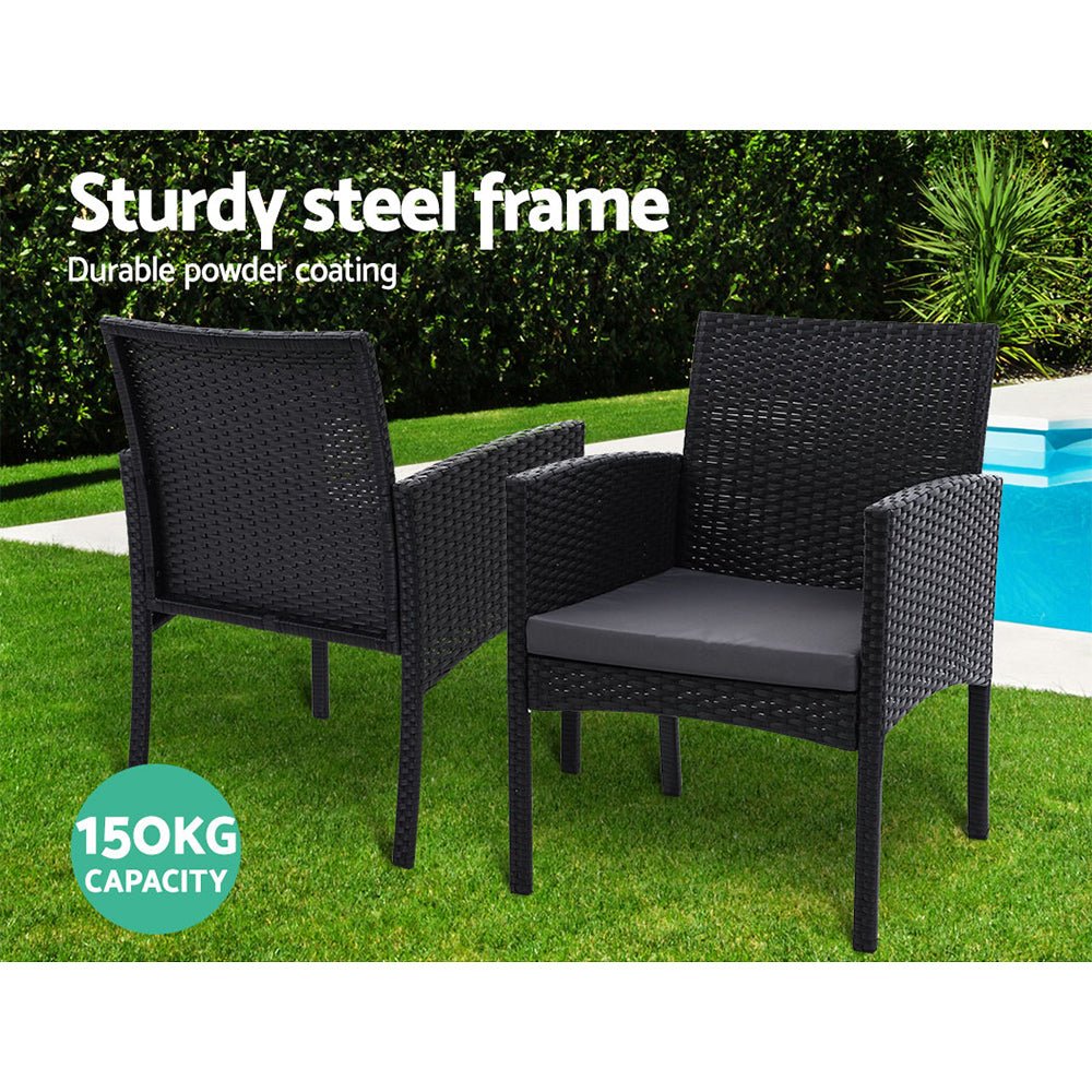 Outdoor Bistro Chairs Patio Furniture Dining Chair Wicker Garden Cushion Tea Coffee Cafe Bar Set - Direct On Sale