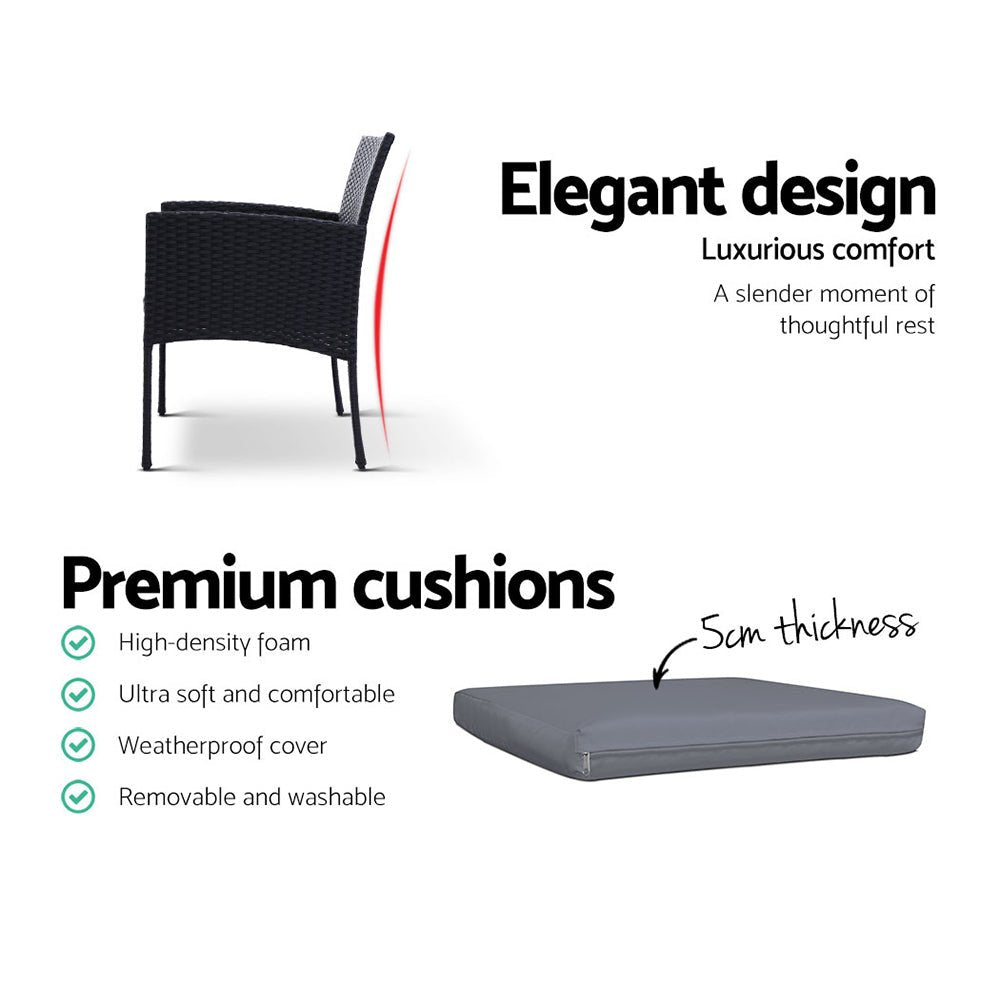 Outdoor Bistro Chairs Patio Furniture Dining Chair Wicker Garden Cushion Tea Coffee Cafe Bar Set - Direct On Sale