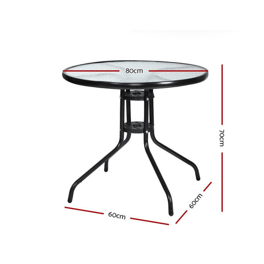 Outdoor Dining Table Bar Setting Steel Glass 70CM - Direct On Sale