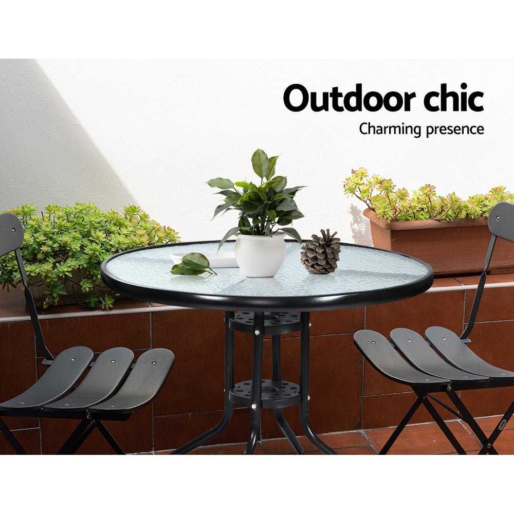 Outdoor Dining Table Bar Setting Steel Glass 70CM - Direct On Sale
