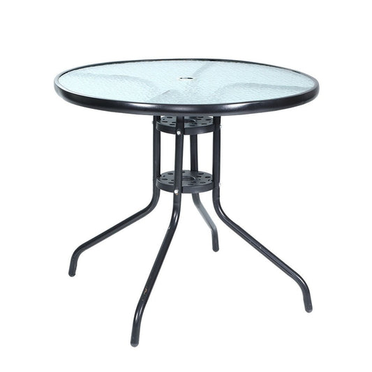 Outdoor Dining Table Bar Setting Steel Glass 70CM - Direct On Sale