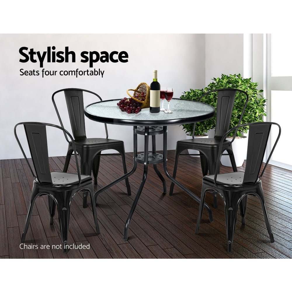 Outdoor Dining Table Bar Setting Steel Glass 70CM - Direct On Sale