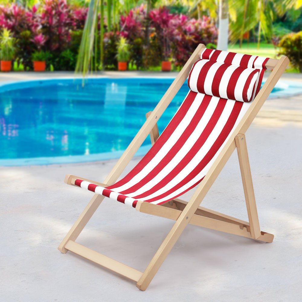 Outdoor Furniture Sun Lounge Wooden Beach Chairs Deck Chair Folding Patio - Direct On Sale