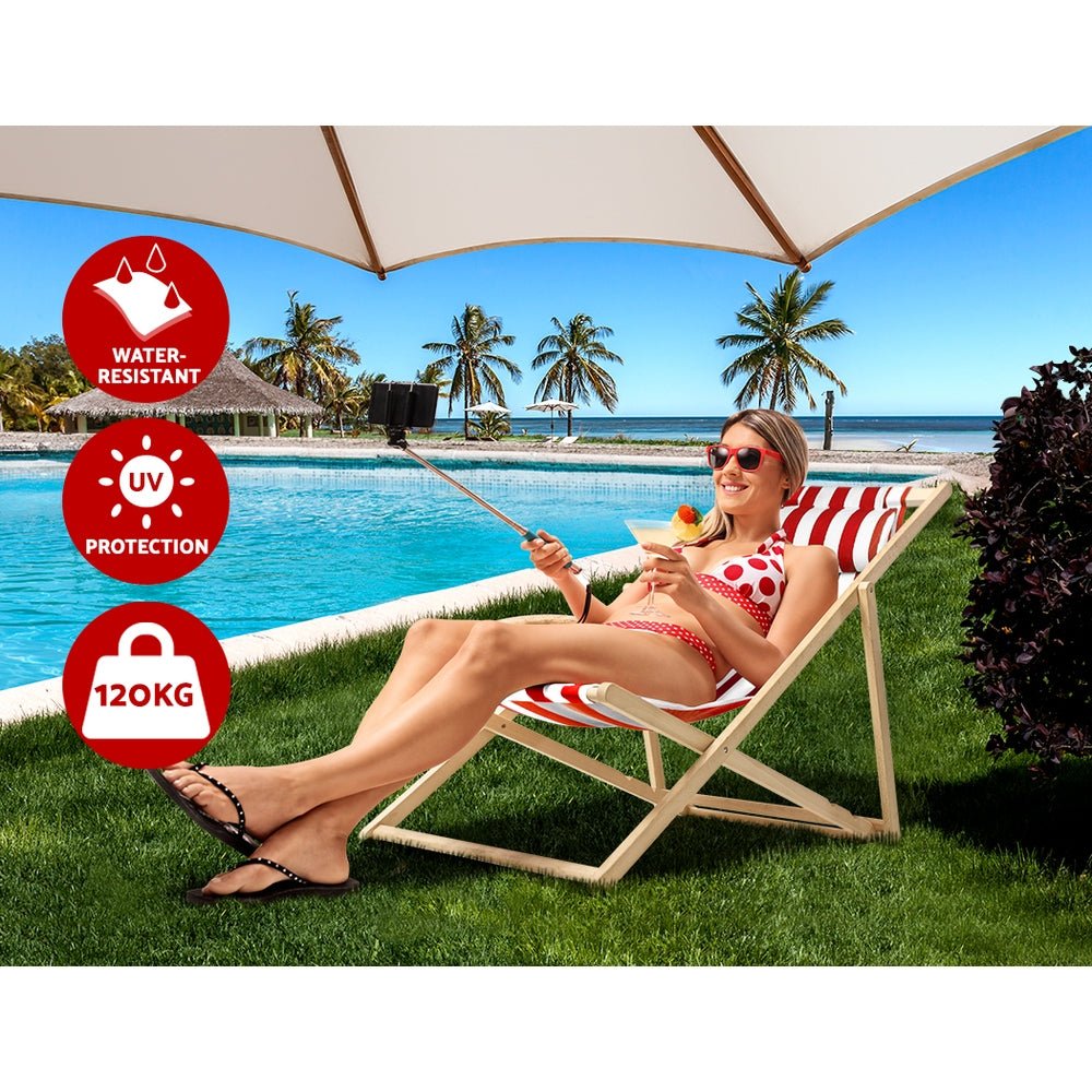 Outdoor Furniture Sun Lounge Wooden Beach Chairs Deck Chair Folding Patio - Direct On Sale