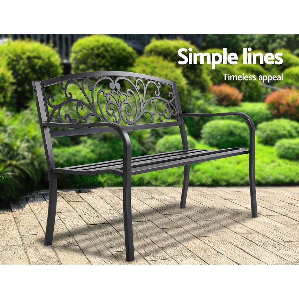 Outdoor Garden Bench - Vintage Outdoor Seating - Black - Direct On Sale