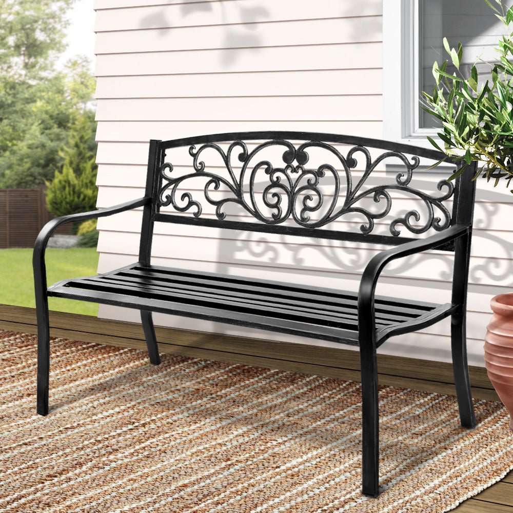 Outdoor Garden Bench - Vintage Outdoor Seating - Black - Direct On Sale