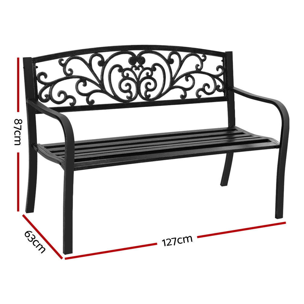Outdoor Garden Bench - Vintage Outdoor Seating - Black - Direct On Sale
