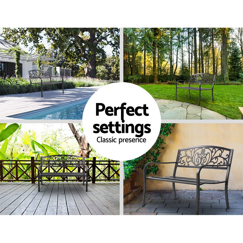 Outdoor Garden Bench - Vintage Outdoor Seating - Black - Direct On Sale