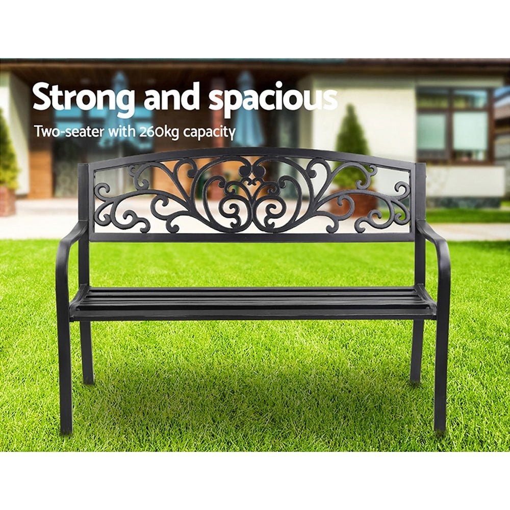 Outdoor Garden Bench - Vintage Outdoor Seating - Black - Direct On Sale