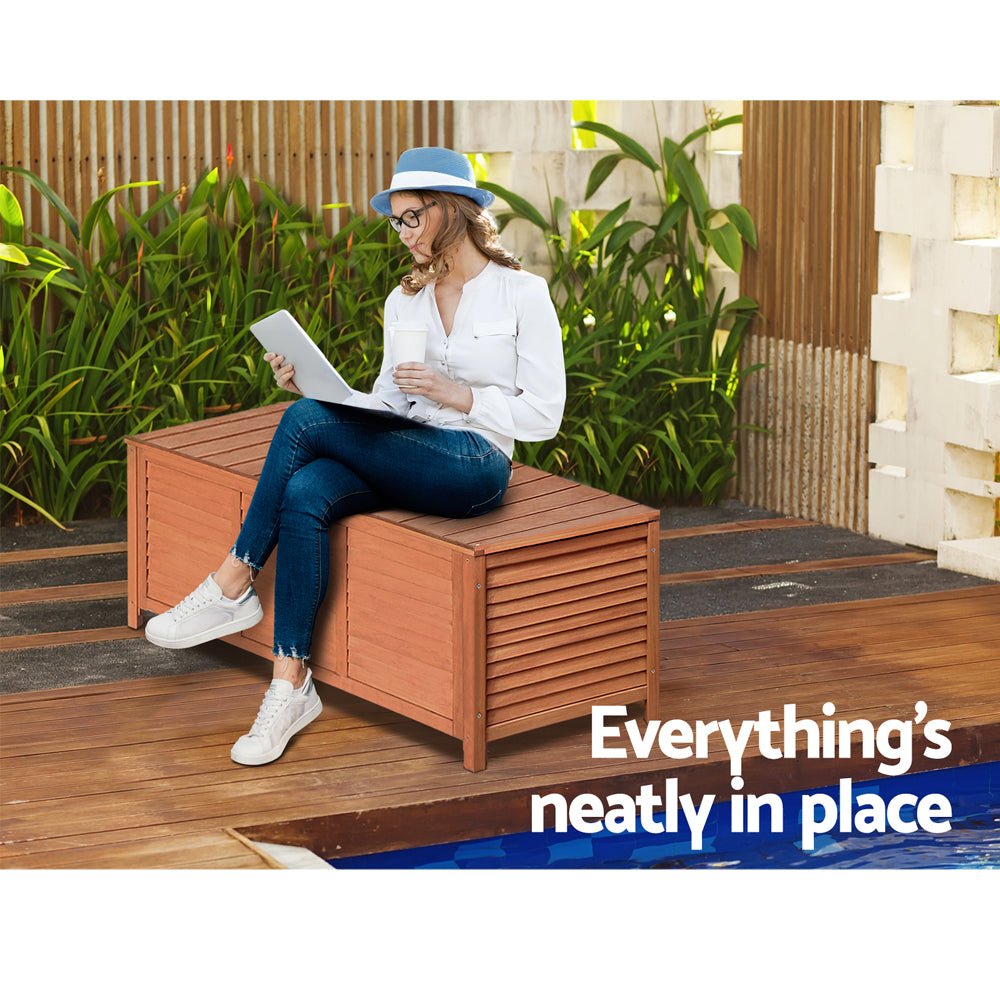Outdoor Storage Bench Box 210L Wooden Patio Furniture Garden Chair Seat - Direct On Sale