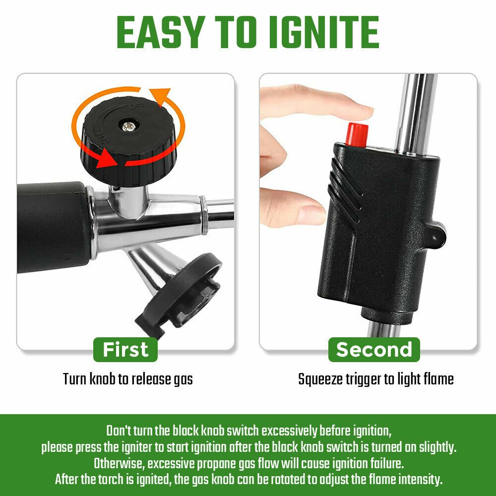 Portable Propane Weed Burner Torch with Piezo Ignition – Adjustable Flame Control for Efficient Weed Removal - Direct On Sale