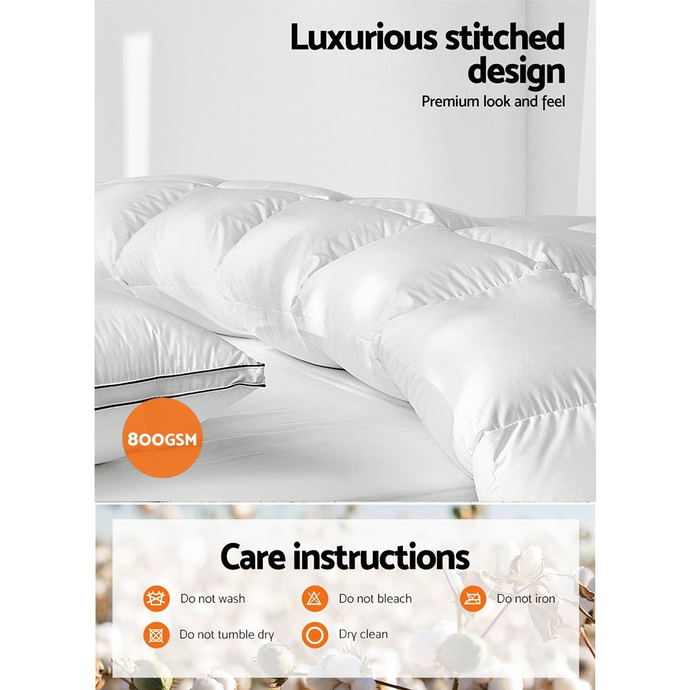 Premium Goose Down Feather Winter Quilt Bedding Queen King 800GSM - Direct On Sale