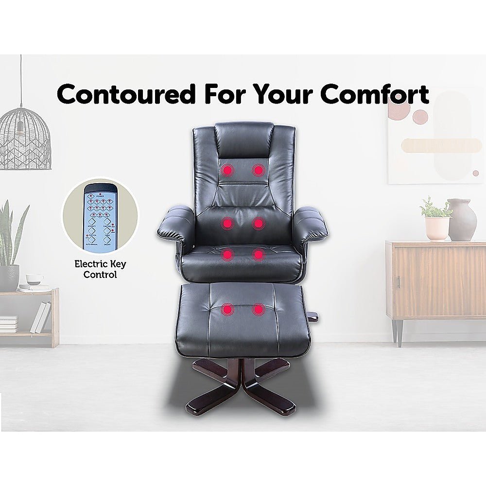 PU Leather Massage Chair Recliner Ottoman Lounge Remote - Direct On Sale