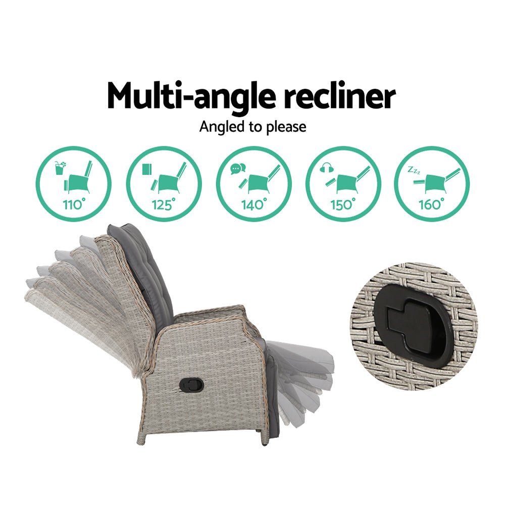 Recliner Chairs Outdoor Sun lounge Setting Patio Furniture Wicker Sofa - Direct On Sale