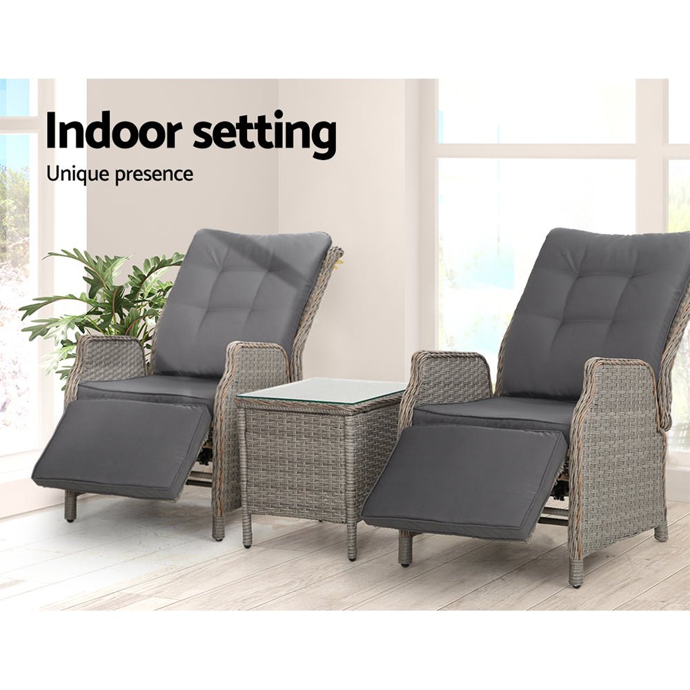 Recliner Chairs Outdoor Sun lounge Setting Patio Furniture Wicker Sofa - Direct On Sale