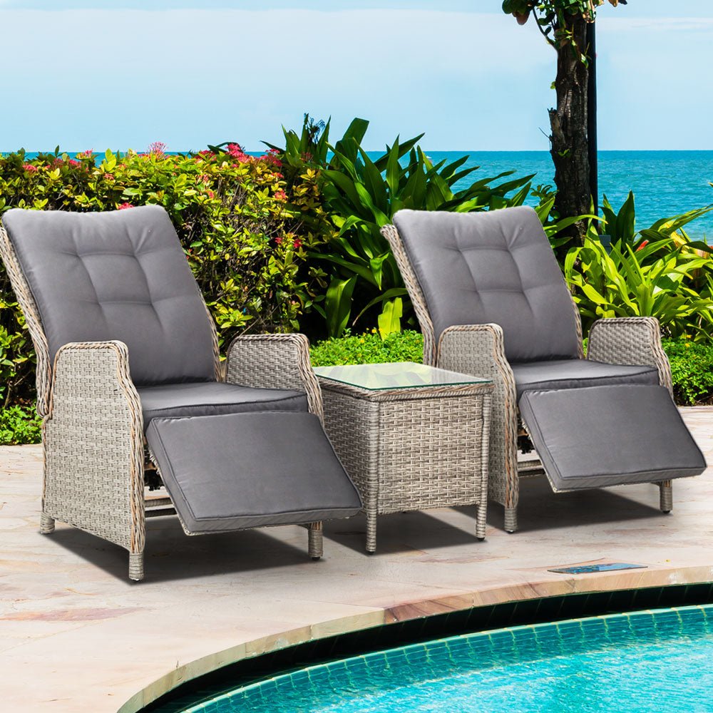 Recliner Chairs Outdoor Sun lounge Setting Patio Furniture Wicker Sofa - Direct On Sale