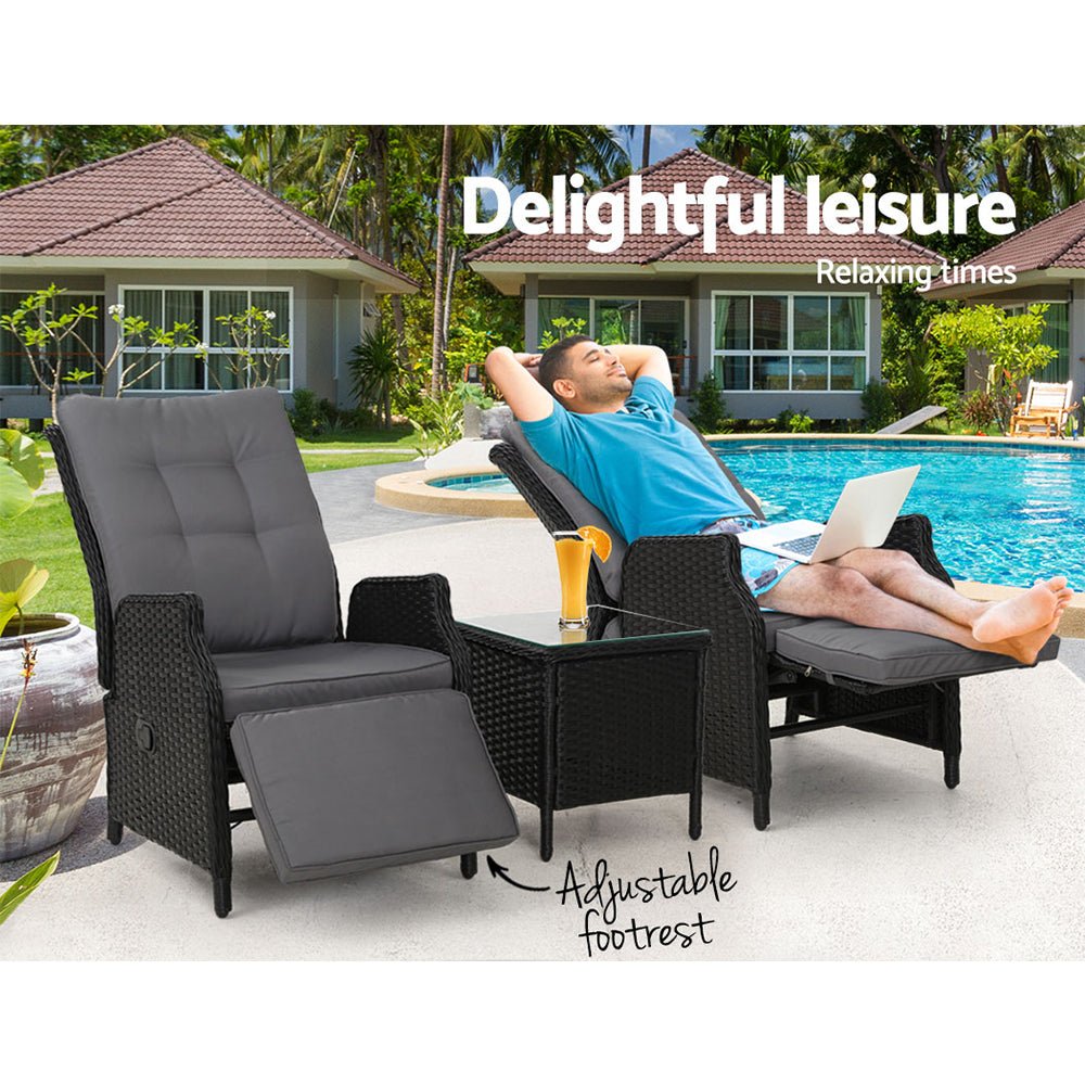 Recliner Chairs Sun lounge Setting Outdoor Furniture Patio Wicker Sofa - Direct On Sale