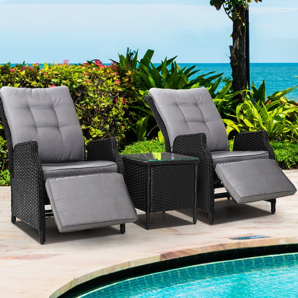 Recliner Chairs Sun lounge Setting Outdoor Furniture Patio Wicker Sofa - Direct On Sale