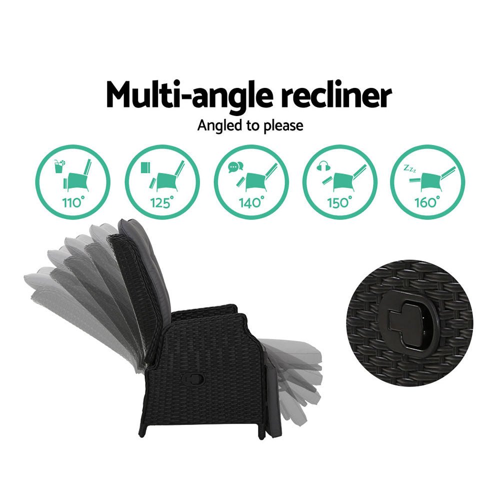 Recliner Chairs Sun lounge Setting Outdoor Furniture Patio Wicker Sofa - Direct On Sale