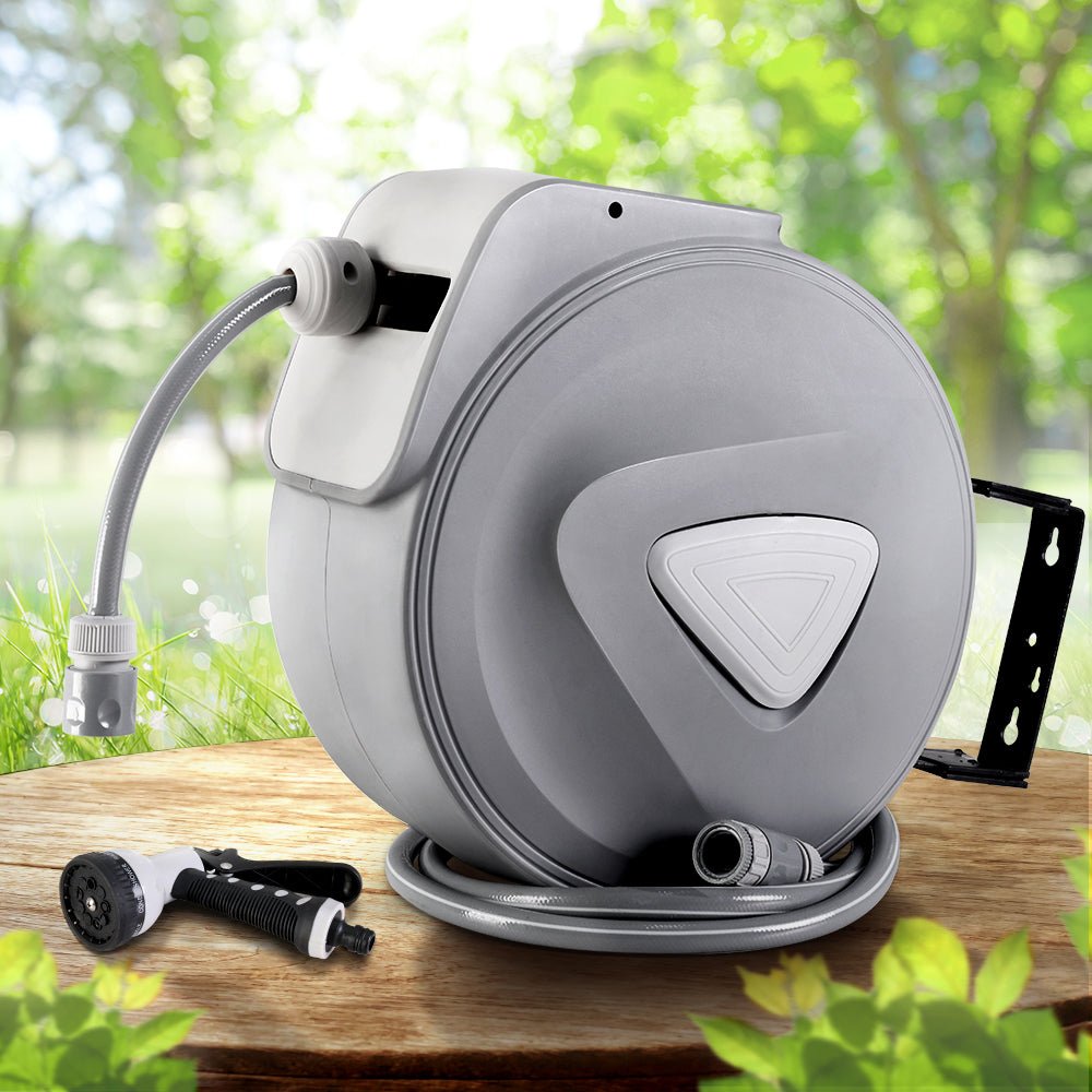 Retractable Water Hose Reel Garden Storage AutoRewind Spray Gun - Direct On Sale