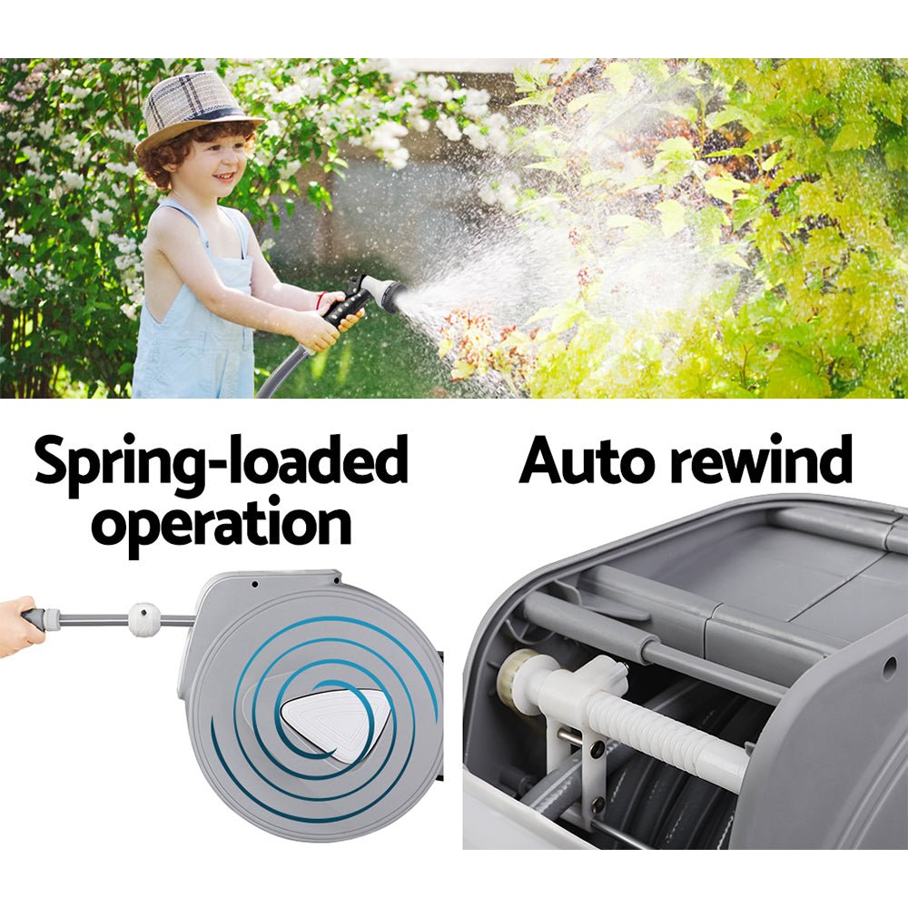 Retractable Water Hose Reel Garden Storage AutoRewind Spray Gun - Direct On Sale