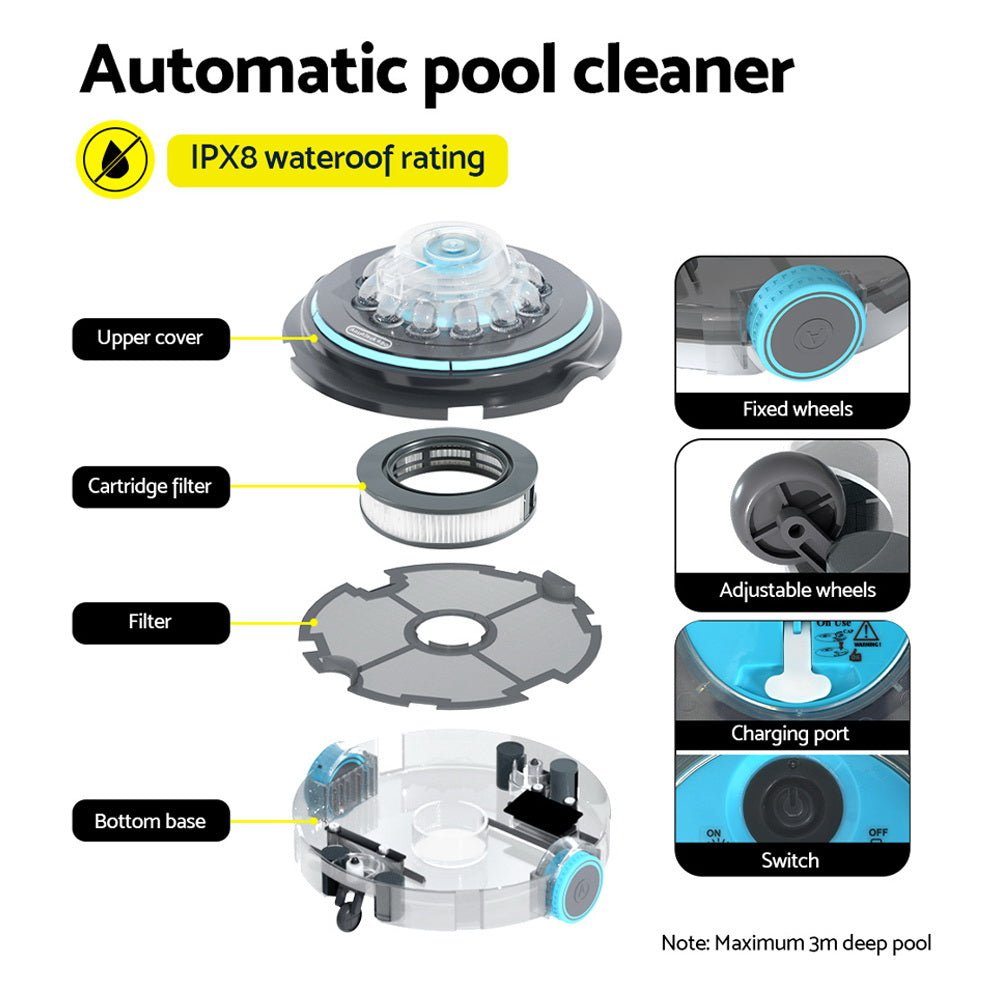 Robotic Pool Cleaner Automatic Vacuum Swimming Robot Filter Cordless - Direct On Sale