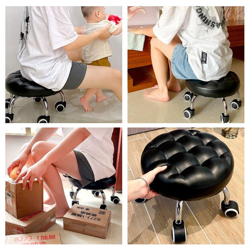 Round Low Roller Seat Stool Small Stool with Wheels Kitchen Wardrobe - Direct On Sale