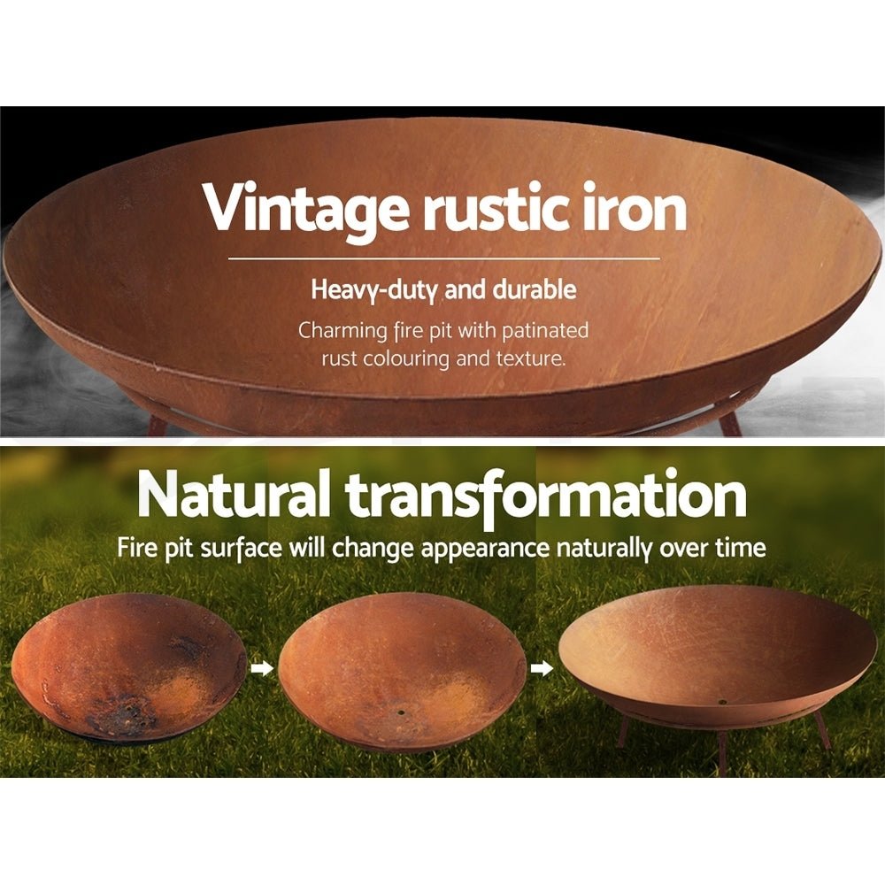 Rustic Fire Pit Heater Charcoal Iron Bowl Outdoor Patio Wood Fireplace 60CM - Direct On Sale