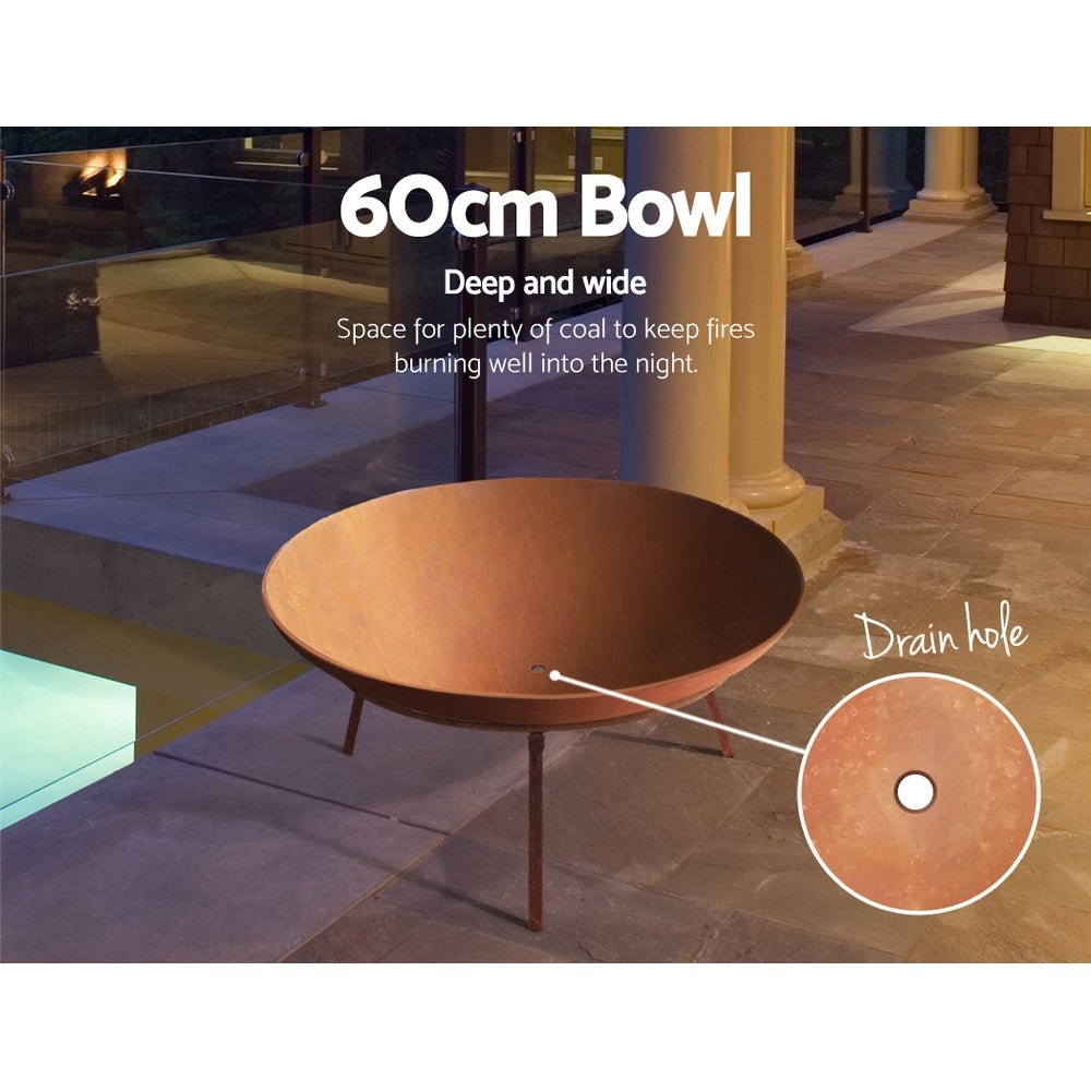 Rustic Fire Pit Heater Charcoal Iron Bowl Outdoor Patio Wood Fireplace 60CM - Direct On Sale