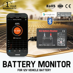 Vehicle Battery Monitor Via Bluetooth 4.0 Voltage Meter Auto Alarm Tester 12V