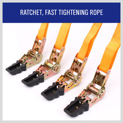 4PC Ratchet Tie Down Strap Set 25mm x 5m Heavy Duty 500kg Capacity