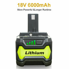18V 6.0Ah Li-ion Battery For Ryobi ONE P109, P102, P103 P104, P105, P106, P107, P108, RB18L50 BPL-1815, BPL-1820G, BPL-18151, BPL-1820