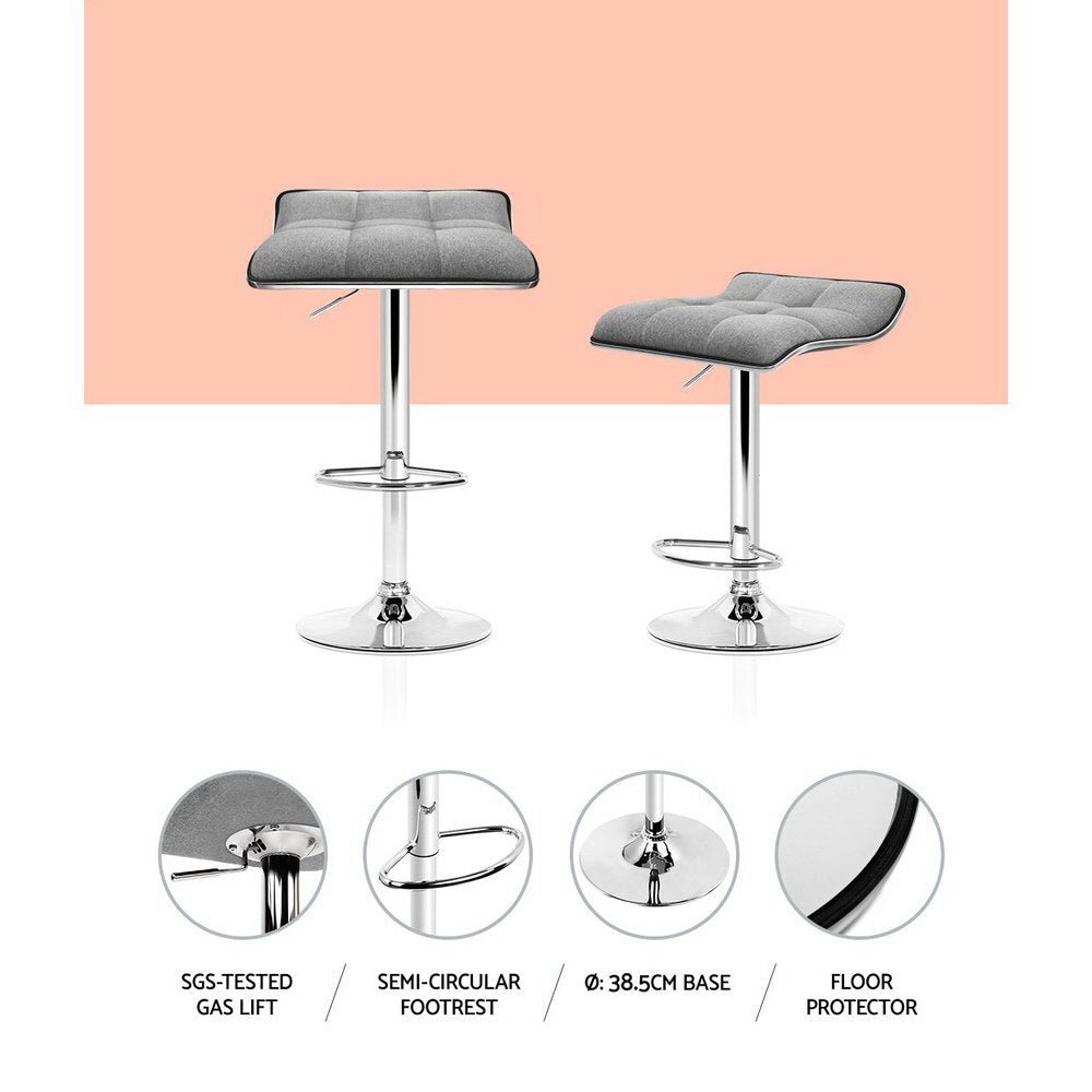Set of 2 Fabric Bar Stools Swivel Bar Stools - Grey Chrome - Direct On Sale