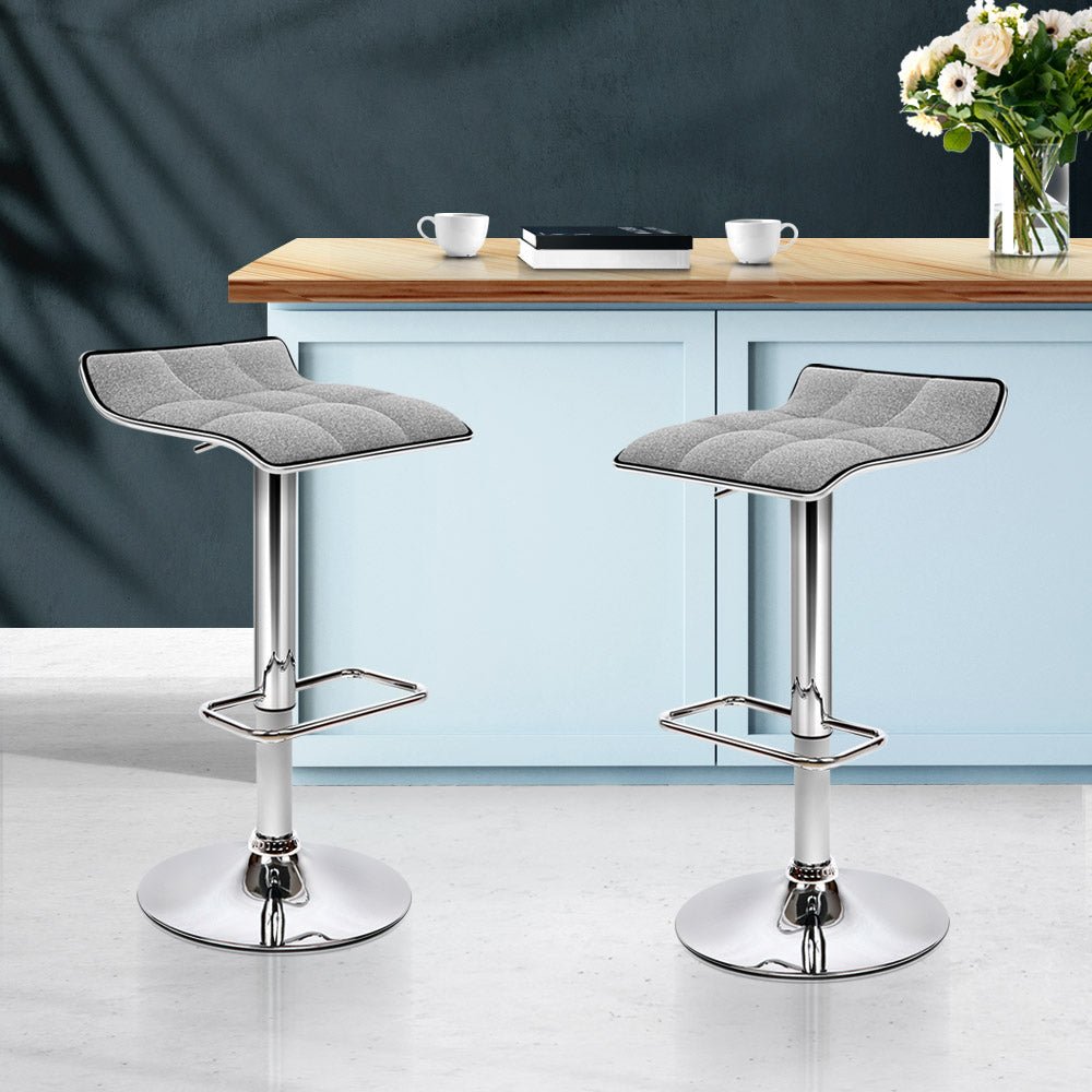 Set of 2 Fabric Bar Stools Swivel Bar Stools - Grey Chrome - Direct On Sale
