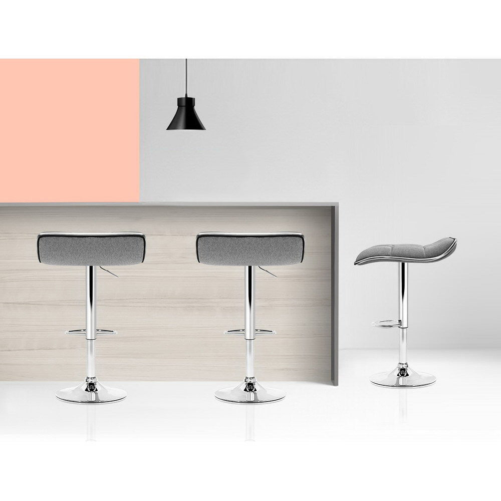 Set of 2 Fabric Bar Stools Swivel Bar Stools - Grey Chrome - Direct On Sale
