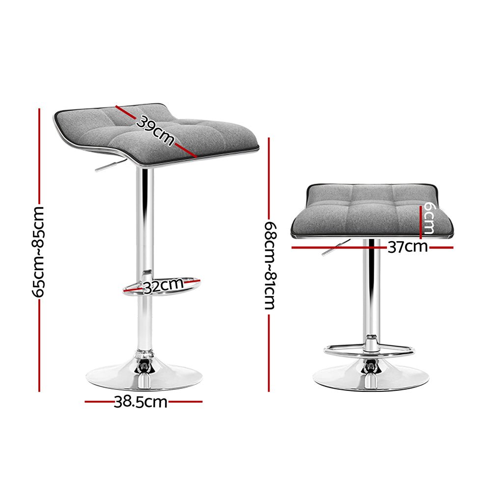 Set of 2 Fabric Bar Stools Swivel Bar Stools - Grey Chrome - Direct On Sale