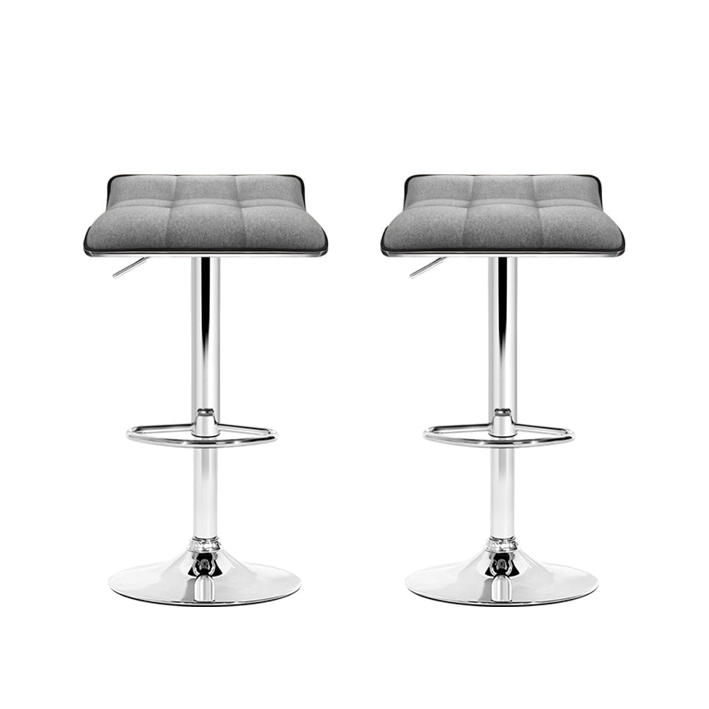 Set of 2 Fabric Bar Stools Swivel Bar Stools - Grey Chrome - Direct On Sale