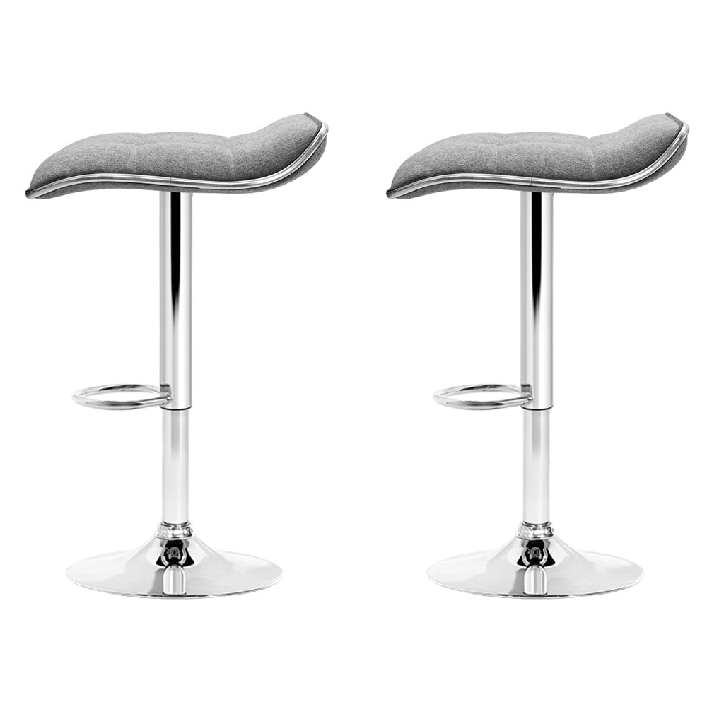 Set of 2 Fabric Bar Stools Swivel Bar Stools - Grey Chrome - Direct On Sale