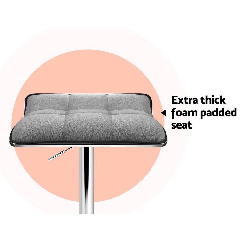 Set of 2 Fabric Bar Stools Swivel Bar Stools - Grey Chrome - Direct On Sale
