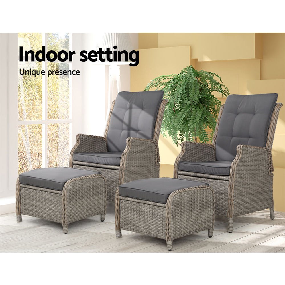 Set of 2 Recliner Chairs Sun lounge Outdoor Patio Furniture Wicker Sofa Lounger - Direct On Sale
