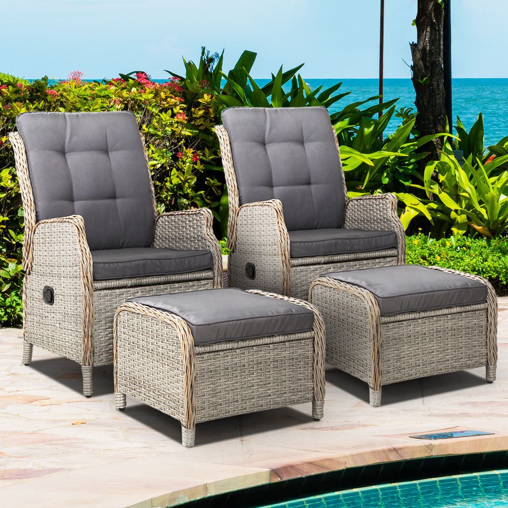 Set of 2 Recliner Chairs Sun lounge Outdoor Patio Furniture Wicker Sofa Lounger - Direct On Sale