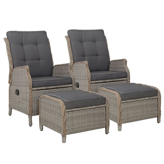 Set of 2 Recliner Chairs Sun lounge Outdoor Patio Furniture Wicker Sofa Lounger - Direct On Sale
